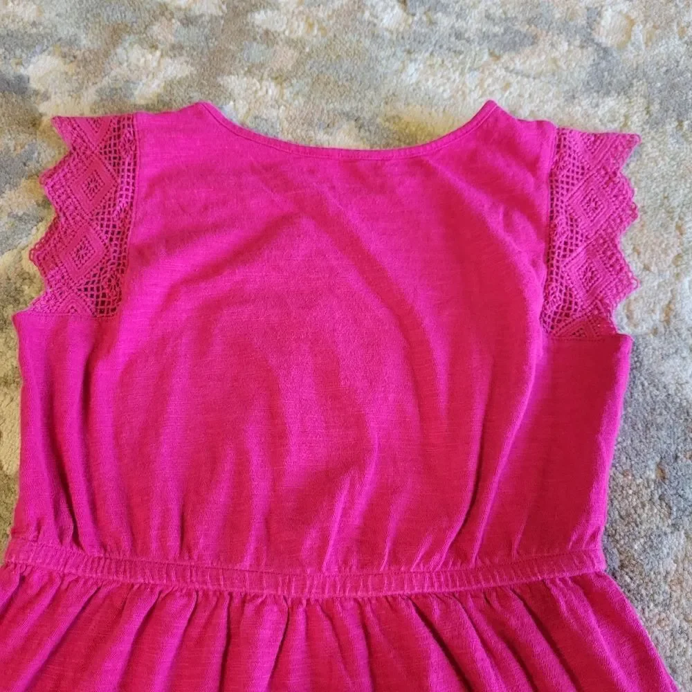 Old Navy Hot Pink Gathered Waist with lace sleeve Girls Dress